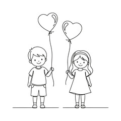 A boy and a girl holding heart shaped balloons on a