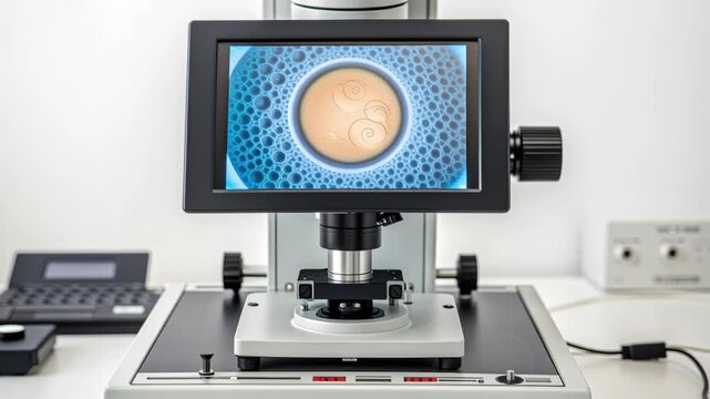 Embryo and Sperm concept ,Microscope laboratory science research technology screen closeup modern equipment digital display cell detail healthcare