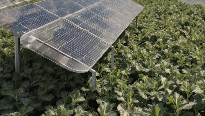 Solar Panels Generating Clean Energy in a Lush Green Agricultural Field.