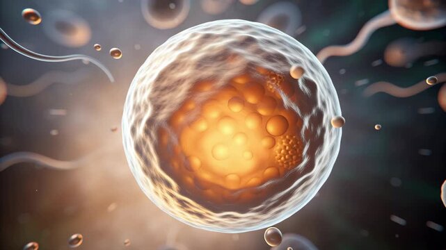 Embryo and Sperm concept ,Egg Cell Sperm Fertilization Biology Reproduction Science Microscopic Ovum Medical Anatomy Dynamic Scene Human