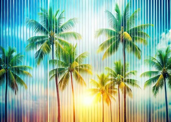 Minimalistic White Backdrop With Reeded Glass and Blurred Palms Creating a Psychedelic Kaleidoscopic Effect