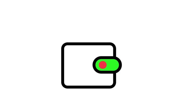 Animated minimal outline wallet icon with a button closure. Use for payment, finance, e-commerce, or digital money transaction clip.