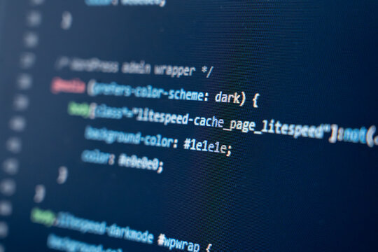 WordPress CSS Code Close-Up Implementing Dark Mode and LiteSpeed Cache Styling - Powered by Adobe