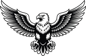 Fototapeta premium A striking black and white illustration of an eagle with wings spread wide