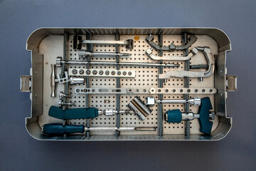 close up of lots of parts for transplantation of the joints of the leg