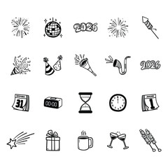 New Year Doodle Illustration Elements