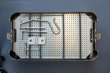 close up of lots of parts for transplantation of the joints of the leg