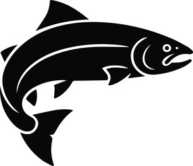 Obraz premium Minimalist black salmon fish leaping side view silhouette vector icon