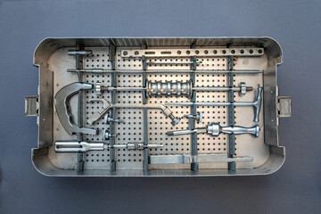 close up of lots of parts for transplantation of the joints of the leg