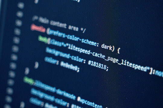 Close-Up CSS Code Editor Screen in Dark Mode with Color Syntax Highlighting - Powered by Adobe