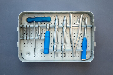 close up of lots of parts for transplantation of the joints of the leg