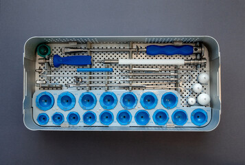 close up of lots of parts for transplantation of the joints of the leg
