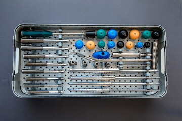 close up of lots of parts for transplantation of the joints of the leg