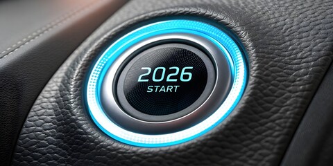 Happy new year 2026 - Start button interface showing Start 2026. Concept of start with strategy, win, plan, goal and objective target for 2026.