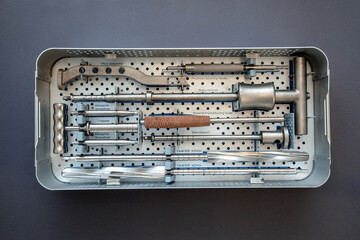 close up of lots of parts for transplantation of the joints of the leg
