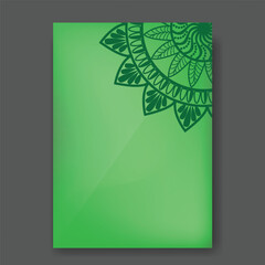 Luxury mandala ornate background for wedding invitation, book cover style, gradient green design for any card