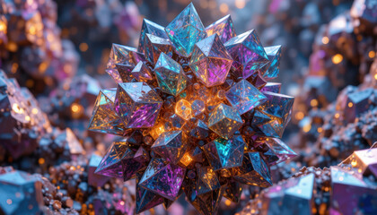 Vibrant crystal formation abstract landscape 3d rendering colorful environment macro view digital art