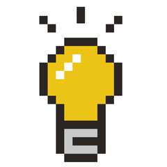 電球のピクセル。8ビットのランプアイコン。ゲームでの発見、ひらめき。pixel Light bulb. 8 bit lamp icon.