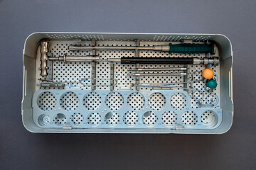 close up of lots of parts for transplantation of the joints of the leg