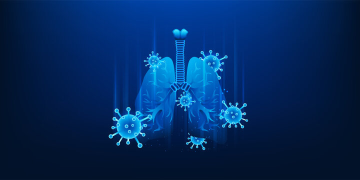 Medical Technology Lung Scan Visualization, Virus and Dust Particles Entering Human Lungs, Respiratory Disease Analysis, Air Pollution Impact, Healthcare Diagnostic, Infection Detection, Illustration