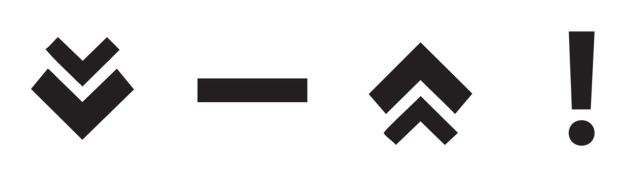 Arrows, dash, and exclamation mark symbols are essential graphic elements for user interface design and digital communication, conveying direction, action, and important alerts.