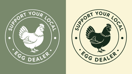 Support your local egg dealer vintage chicken badge illustration, farm fresh eggs logo design for farmers market branding, packaging, apparel, and signage © Ideasy Mind