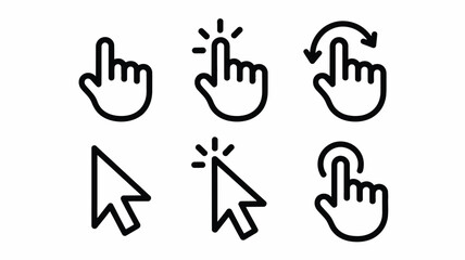 Fototapeta premium Set of hand and cursor icons representing various interactions and gestures.