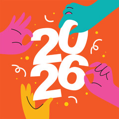 Festive 2026 new year banner flat illustration