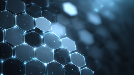 A close-up view of a futuristic hexagonal structure with glowing edges, representing innovation and modernity.