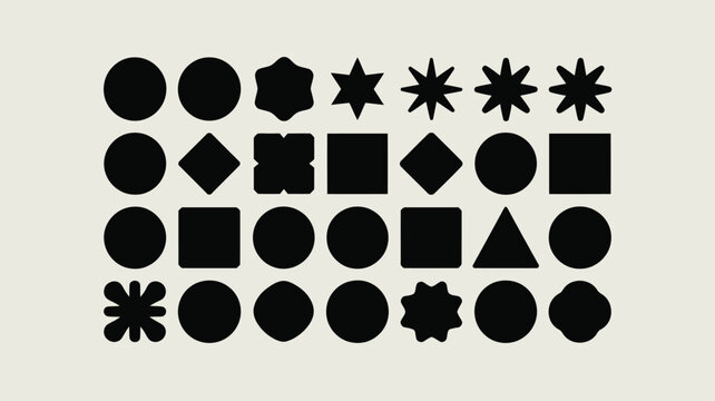 Collection of various black geometric shapes on a neutral background.