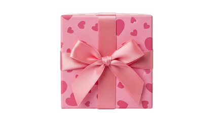 Pink gift box with heart pattern isolated on transparent background