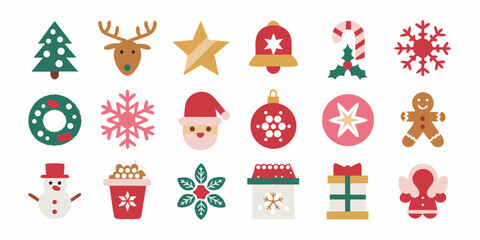 Festive christmas icons collection featuring trees reindeer stars and holiday treats © Hridoy