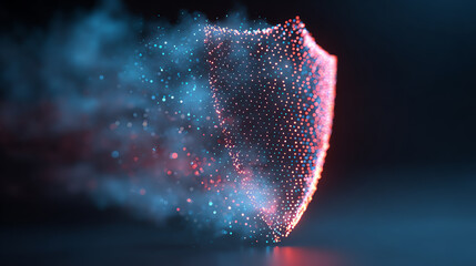 A dynamic visual representation of a shield made from glowing particles, symbolizing protection and security.