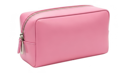 Pink leather cosmetic bag isolated on transparent background