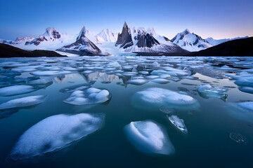 Stunning icy landscape with snow-capped mountains