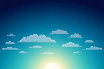 Sunrise with fluffy white clouds in blue sky