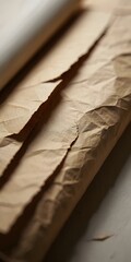 Torn brown paper sheets on white background closeup
