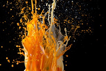 Vibrant orange and white liquid splash on black background