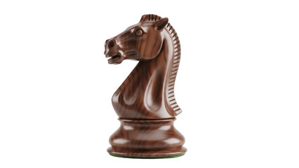 Elegant brown wooden knight chess piece isolated PNG, classic game strategy and tactical board game element for design projects