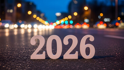 New year 2026 concept on city road at night