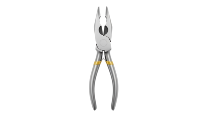 Silver pliers isolated PNG on transparent background, metal hand tool for gripping and cutting wires in construction and repair work
