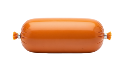 Smoked sausage chub isolated PNG on transparent background, processed meat product for sandwiches and cooking