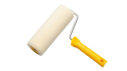 Paint roller with yellow handle isolated PNG, painting tool for home improvement and construction...