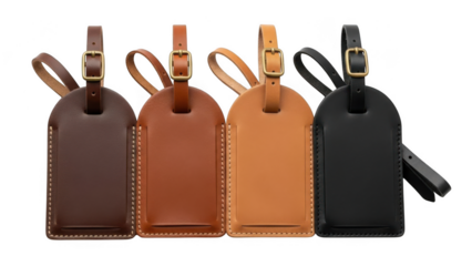Leather luggage tags set isolated on transparent background