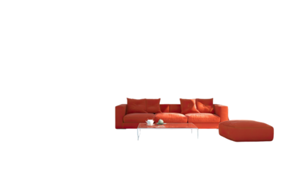 3D illustration of a comfortable red leather sofa isolated on white for modern home interior design featuring a luxury living room seat object