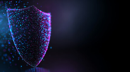 A futuristic digital shield representing cybersecurity in a modern, abstract style with vibrant colors.