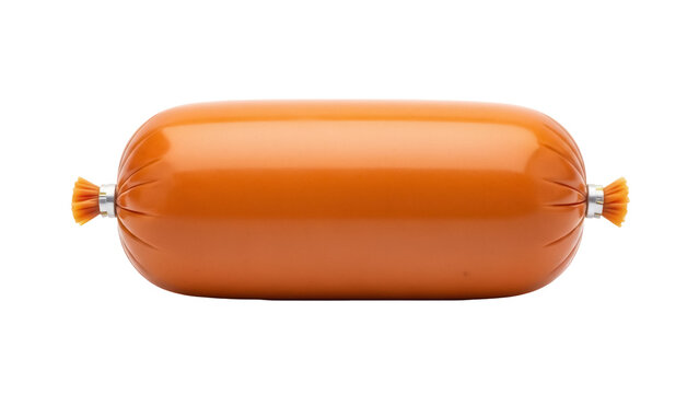 Smoked sausage chub isolated PNG on transparent background, processed meat product for sandwiches and cooking
