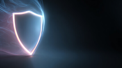 A glowing shield symbol against a dark background, representing protection, security, and digital defense.