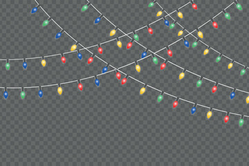 Decorative holiday lights garland with glowing bulbs