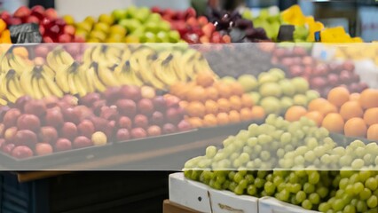 Fresh fruits displayed in market with vibrant colors and arrangement  